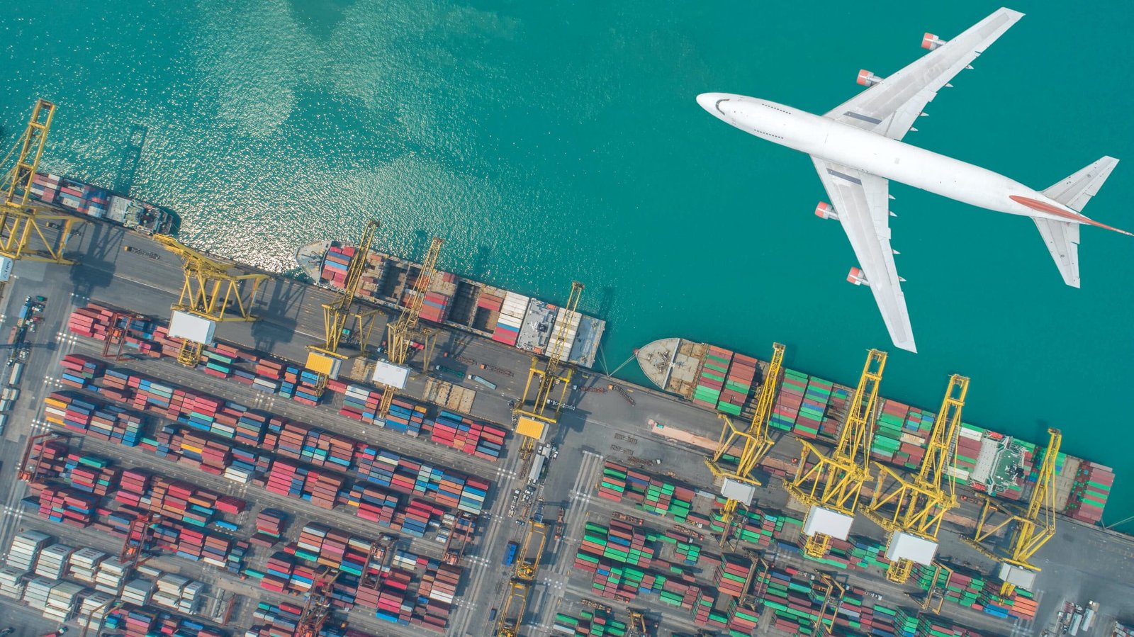 container ships and transport aircraft in the export and import